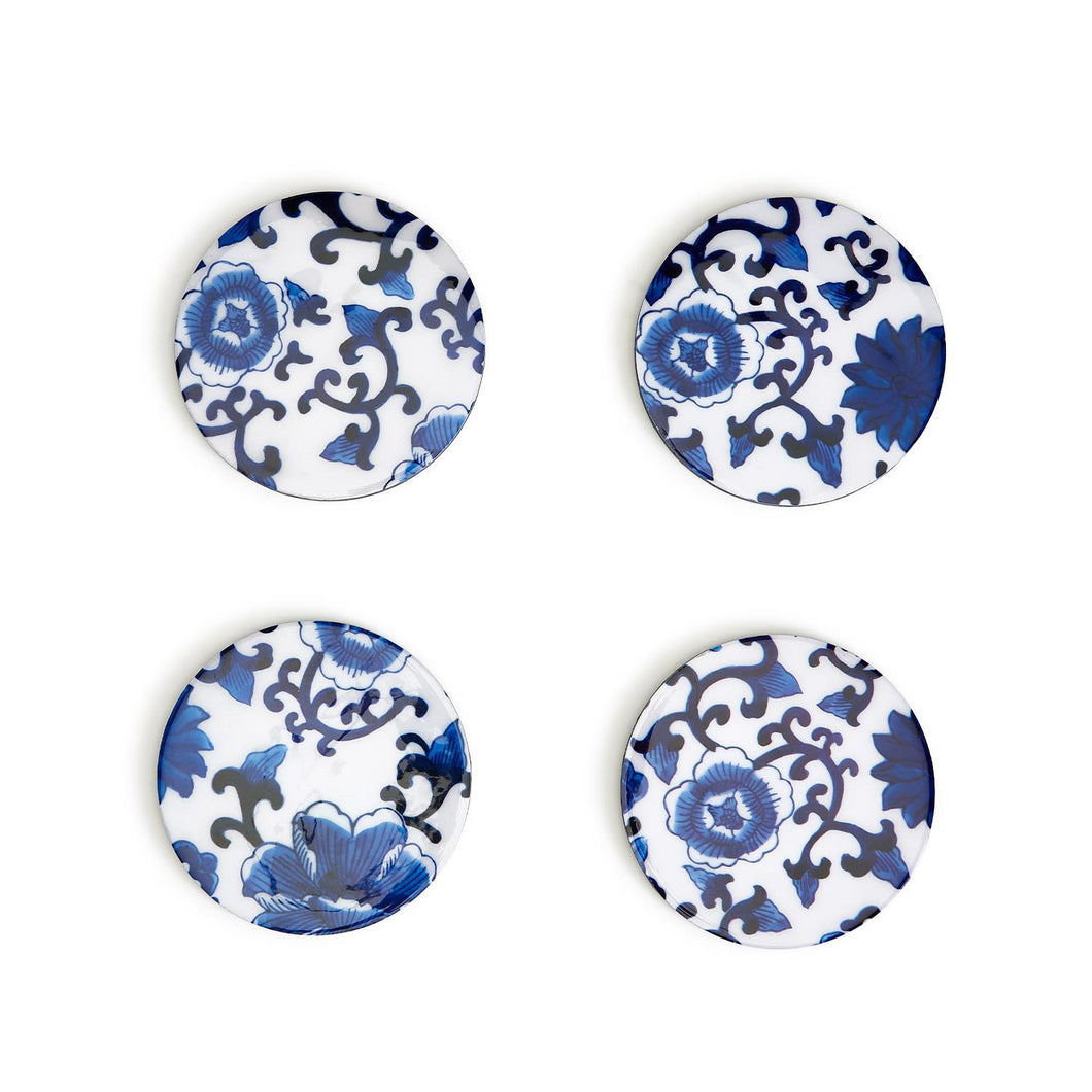 Two's Company BLUE WILLOW SET OF 4 COASTERS WITH HOLDER