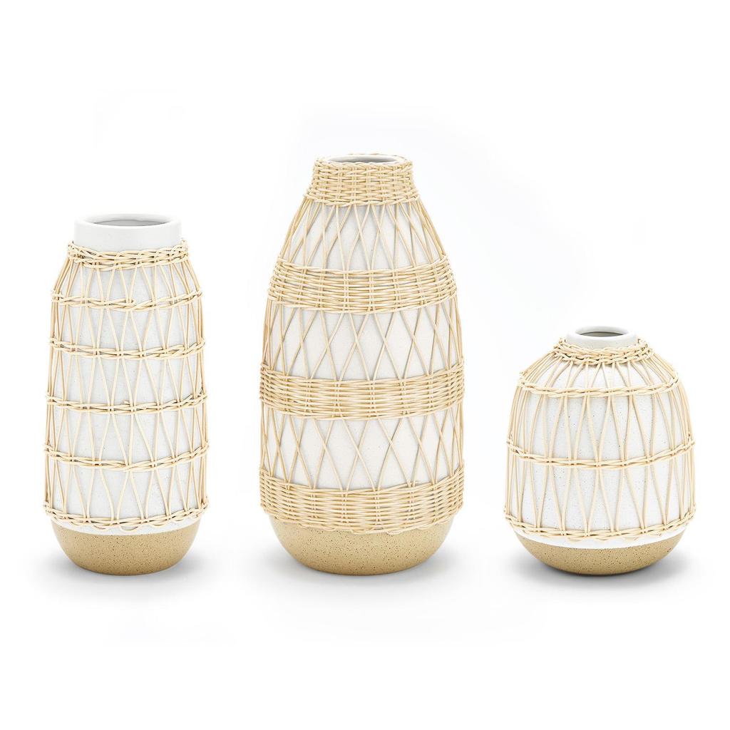 Two's Company Willow Work White Vases Set of 3 priced separately