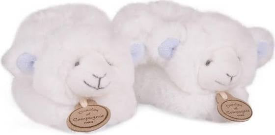 DOUDOU ET COMPAGNIE - White & Blue Lamb Booties With Rattles