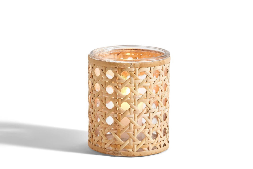 Two's Company Cane Webbing Candleholder / Vase - Glass/Cane