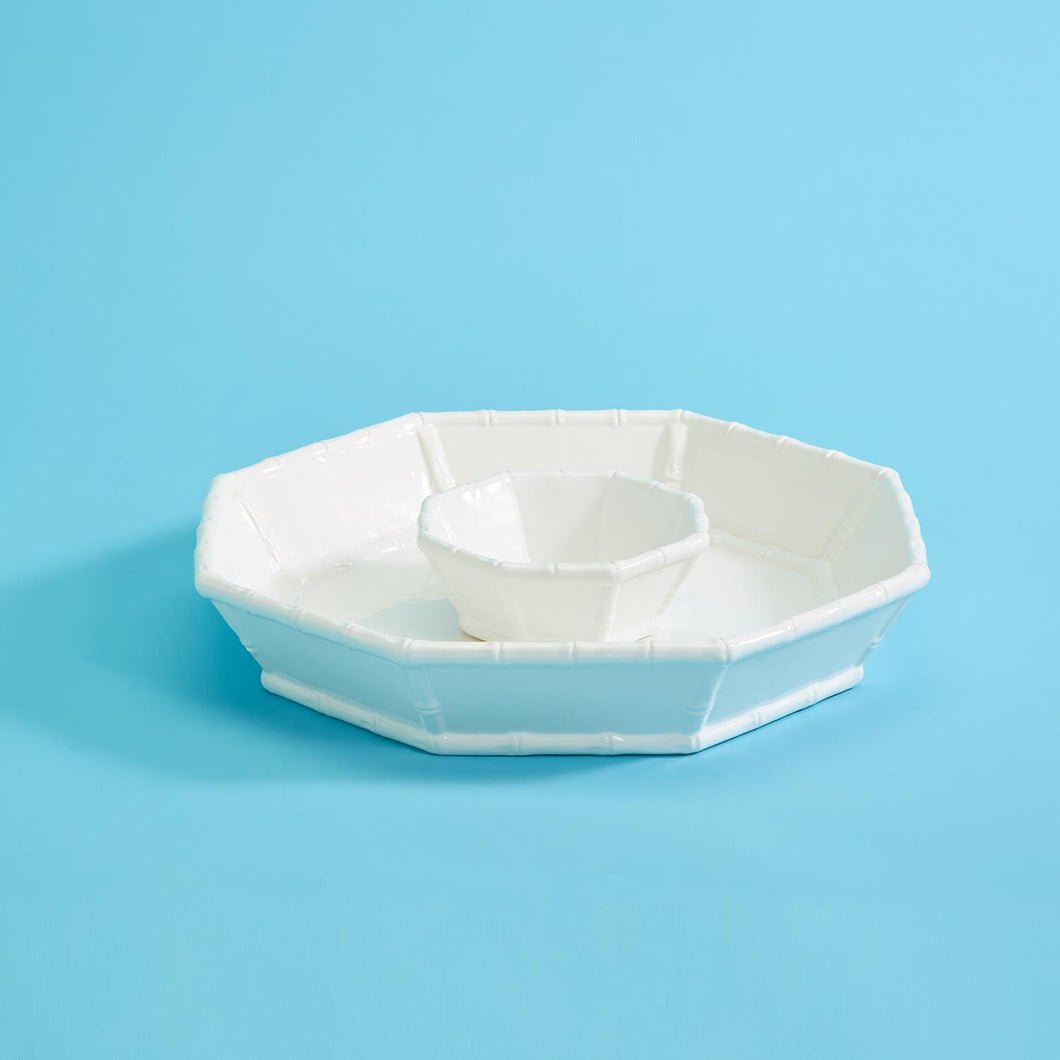 TWO'S COMPANY HAMPTON Faux ceramic Bamboo Chip & Dip Platter