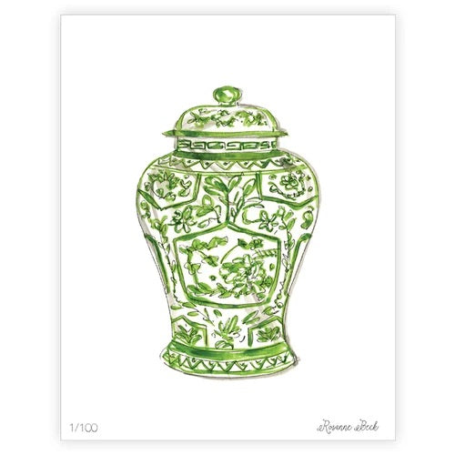 ROSEANNE BECK Green Ginger Jar 11x14