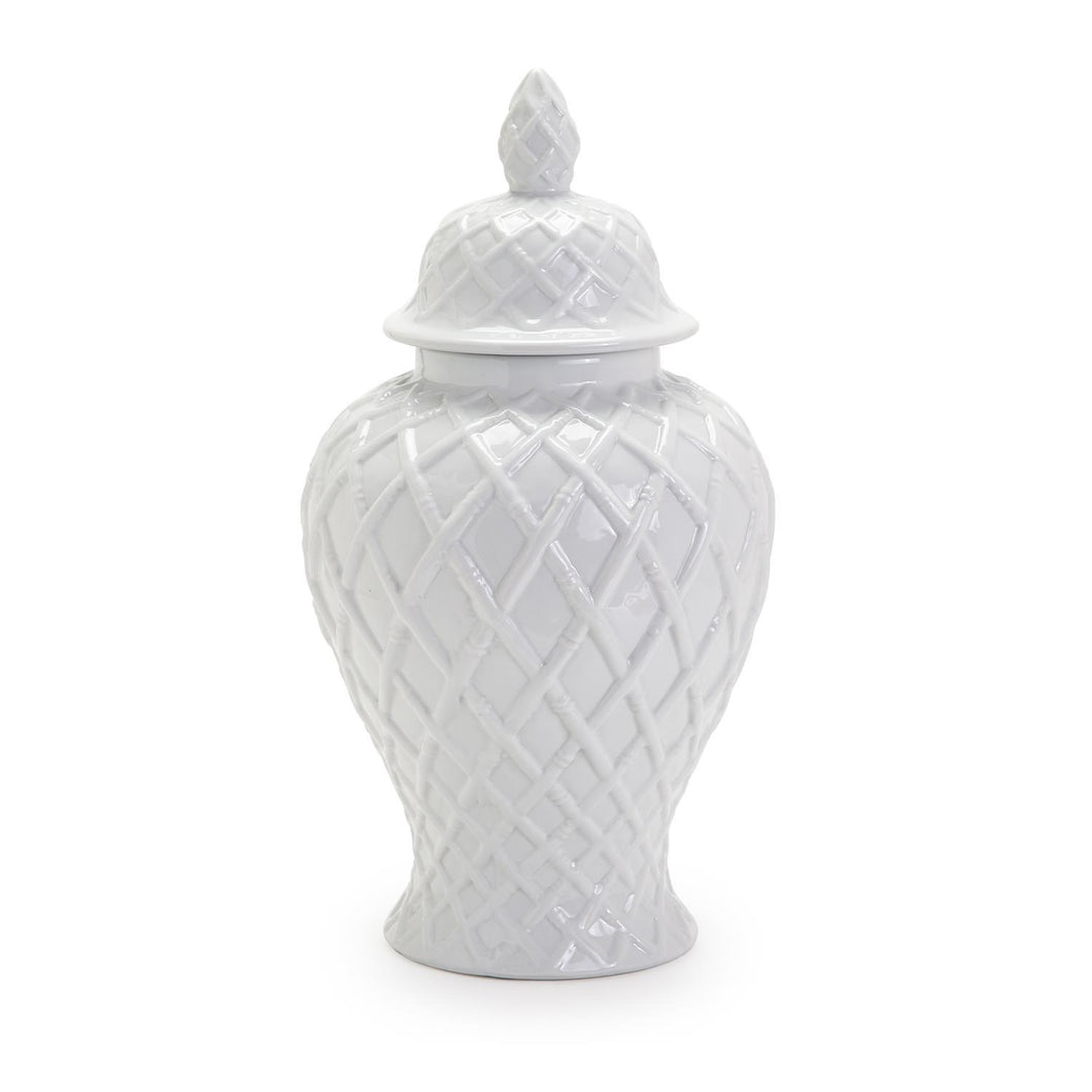 TWO'S COMPANY Faux Bamboo Fretwork Decorative Temple Jar - Ceramic