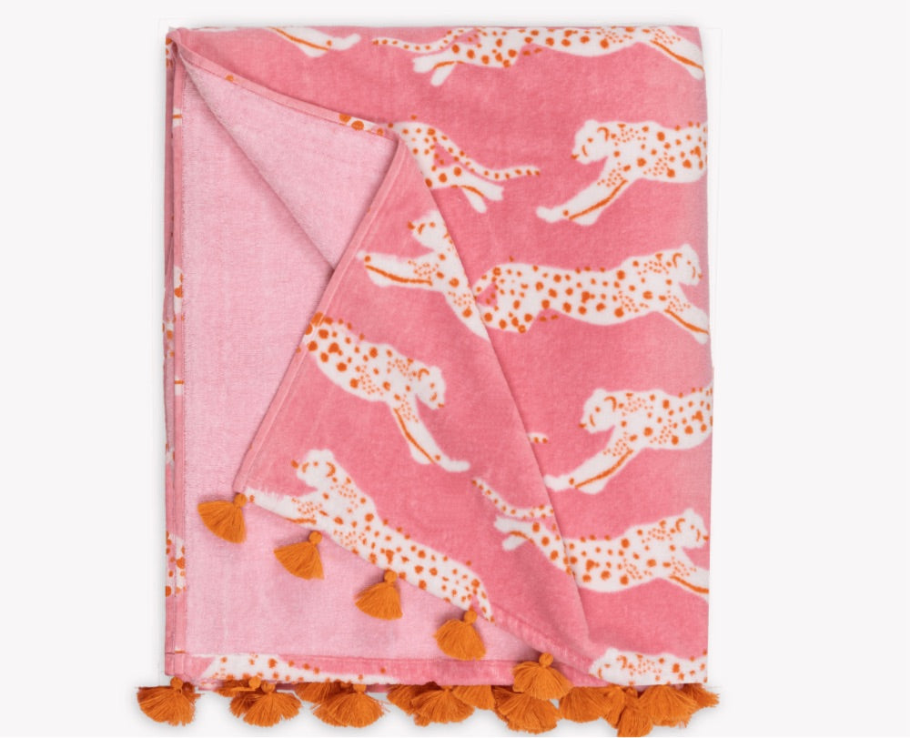 Matouk Leaping Leopard Beach Towel (Pink)
