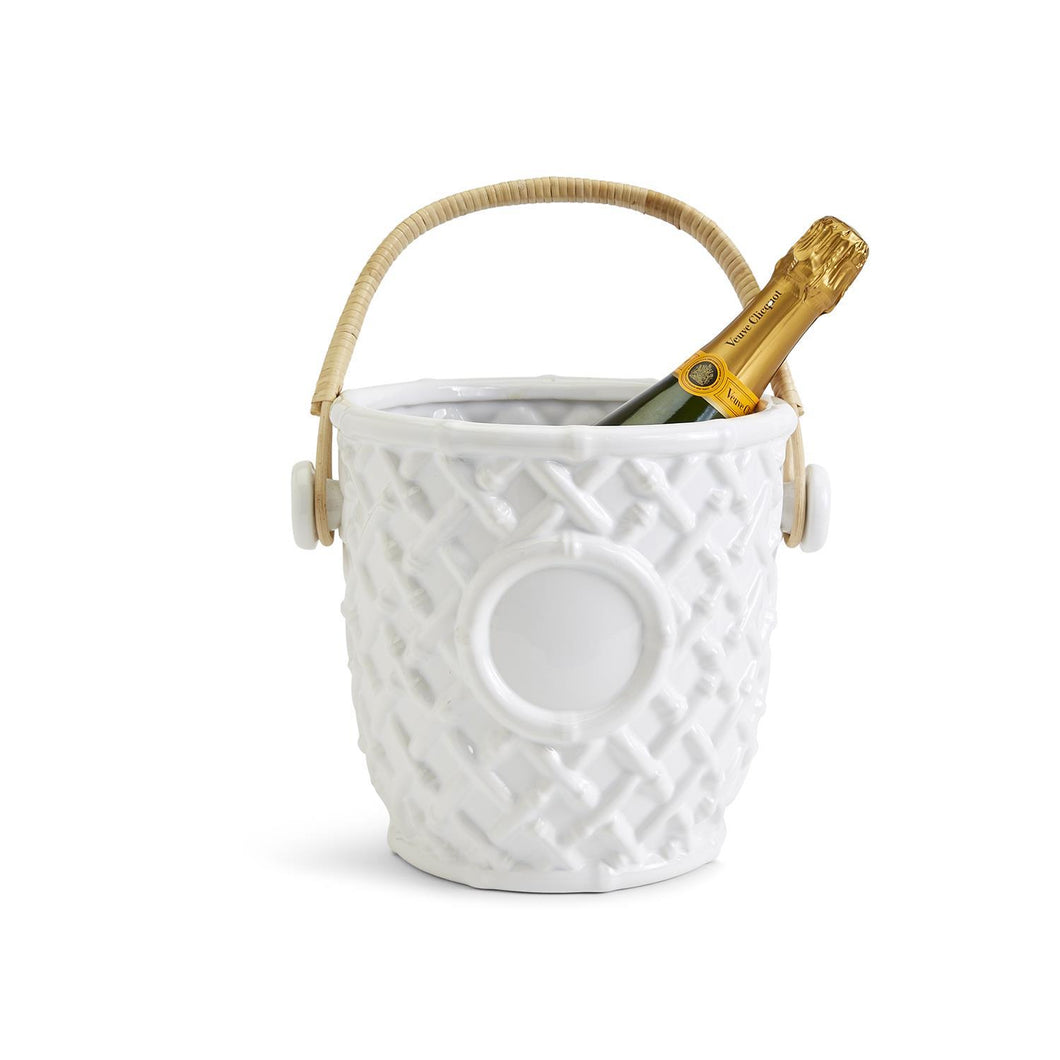 TWO'S COMPANY HAMPTON FAUX BAMBOO FRETWORK CHAMPAGNE/WINE BUCKET