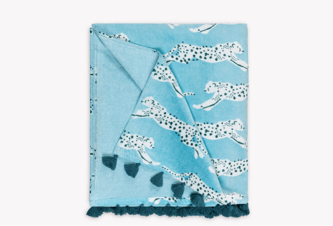 Matouk Leaping Leopard Beach Towel (Blue)