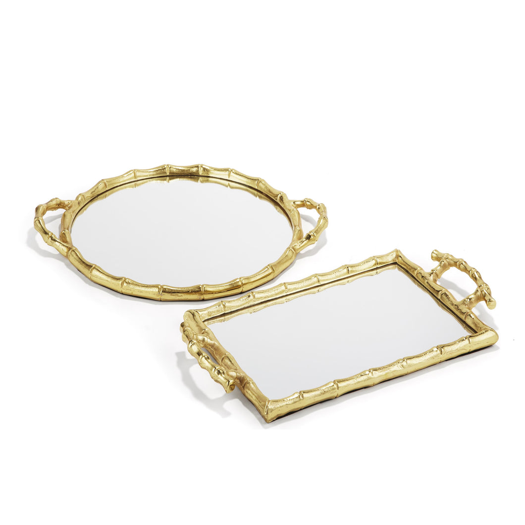 TWO'S COMPANY Faux gold Bamboo Mirrored Trays