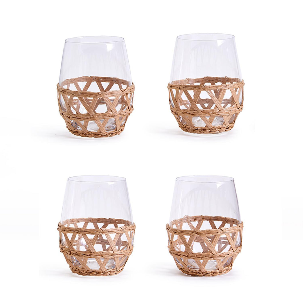 Set of 4 Lattice Stemless Wine Glasses